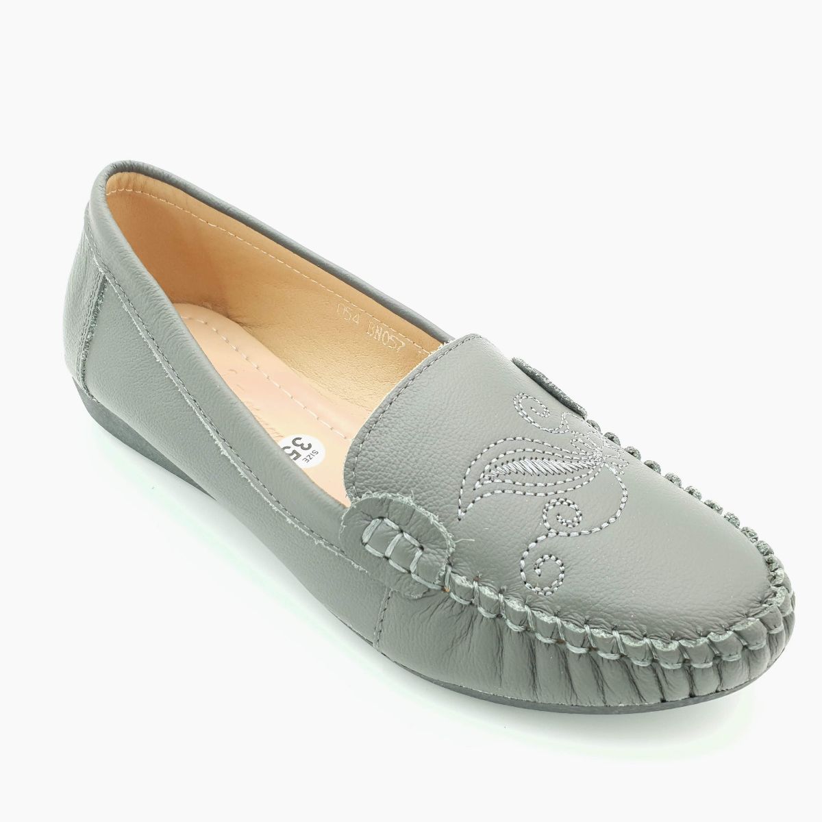 Giày mọi nữ mũi tròn Hải Nancy da bò hạt mềm BN057X