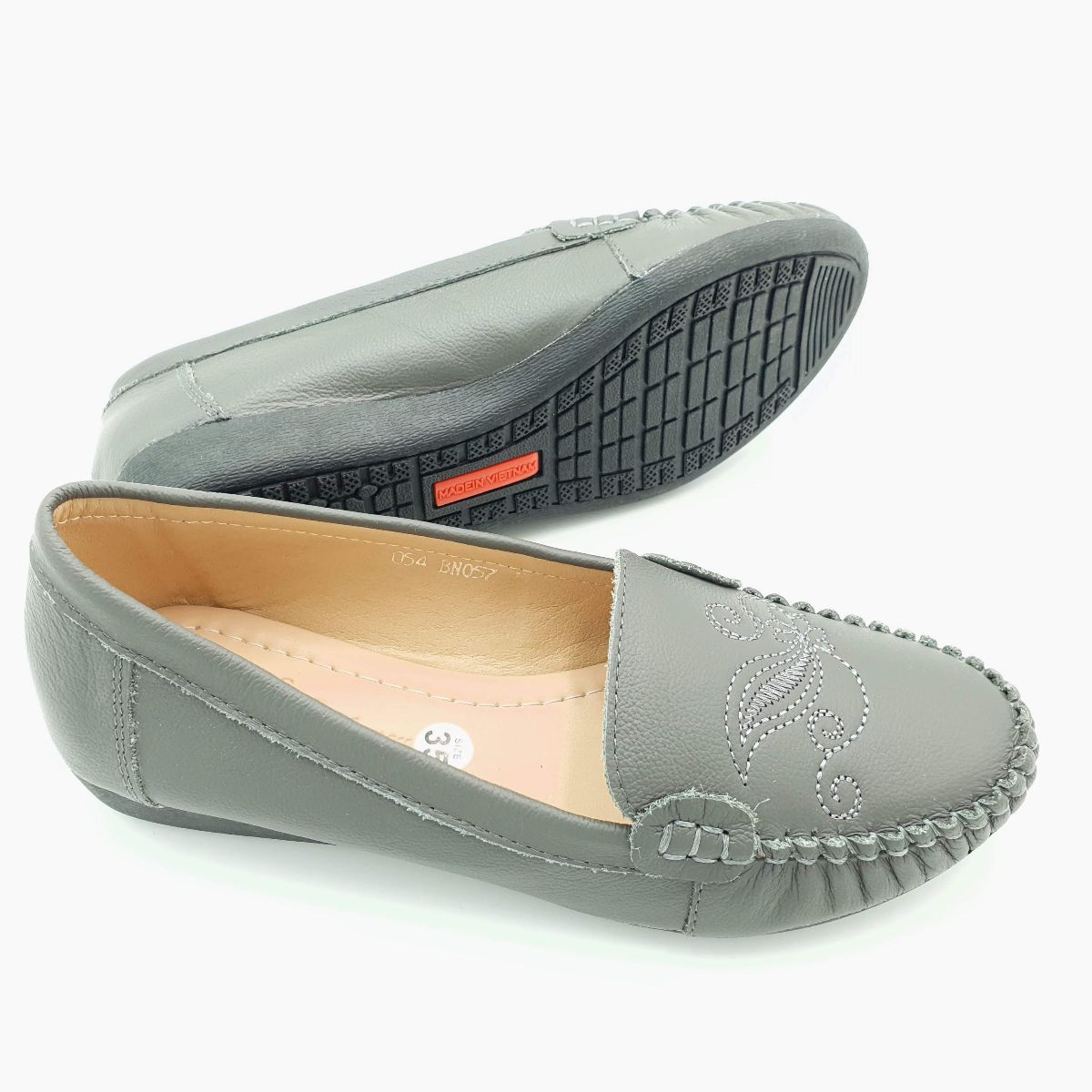 Giày mọi nữ mũi tròn Hải Nancy da bò hạt mềm BN057X