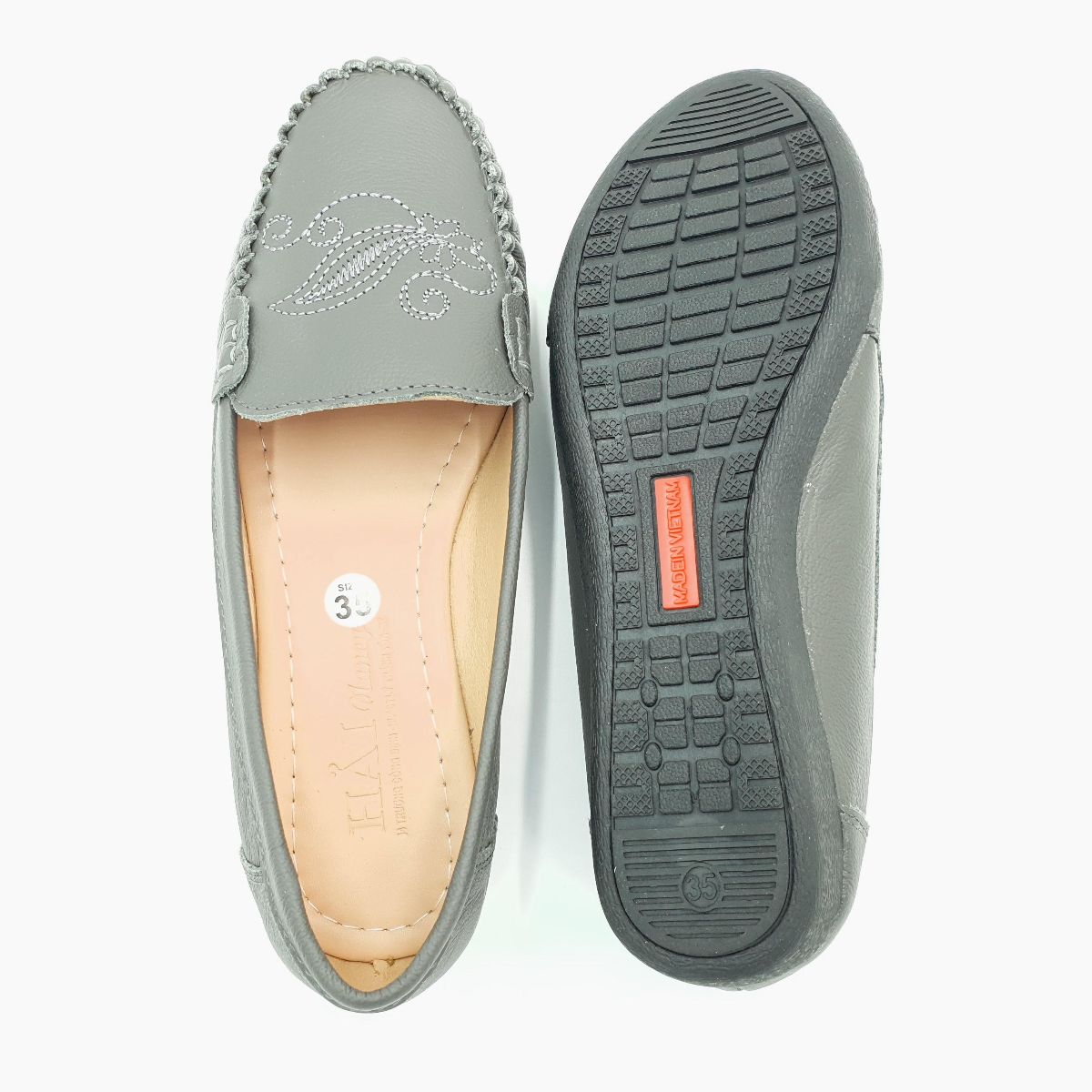 Giày mọi nữ mũi tròn Hải Nancy da bò hạt mềm BN057X