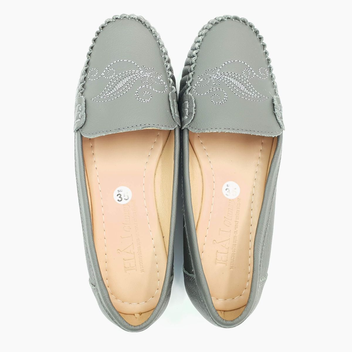 Giày mọi nữ mũi tròn Hải Nancy da bò hạt mềm BN057X