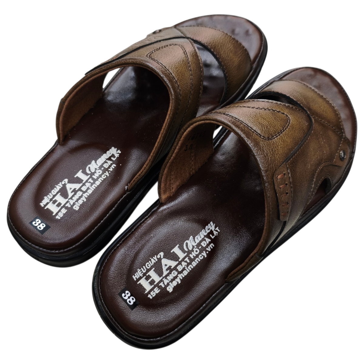 Dép nam quai chéo Hải Nancy da bò cao cấp 46743V