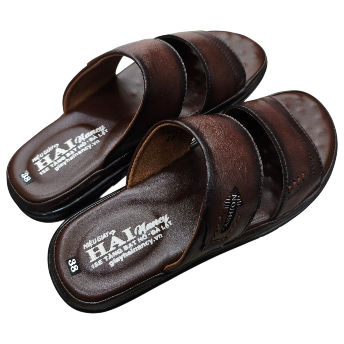 Dép nam quai chéo Hải Nancy da bò cao cấp 46747N