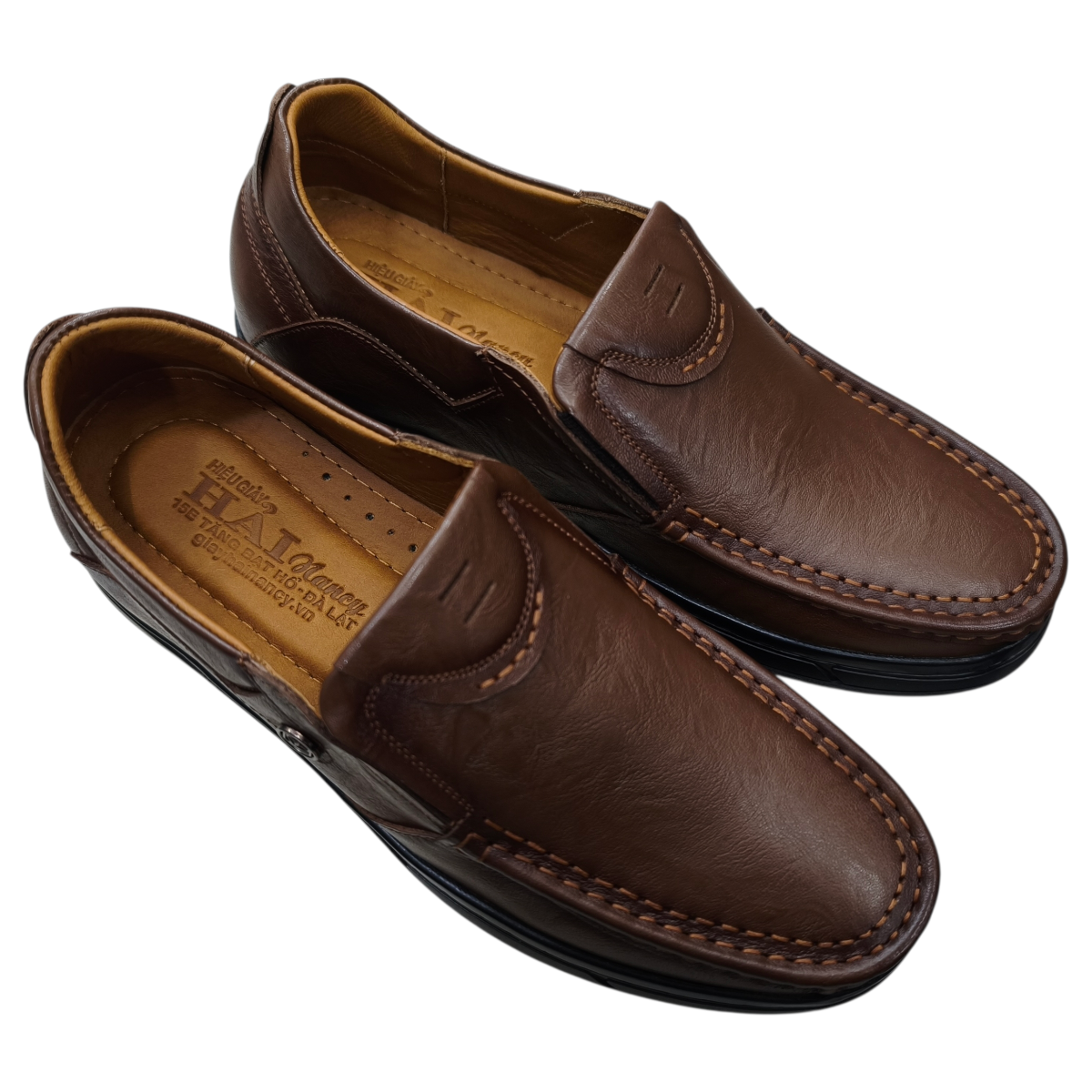 Giày mọi nam tăng chiều cao xỏ chân Hải Nancy da bò cao cấp HH514N