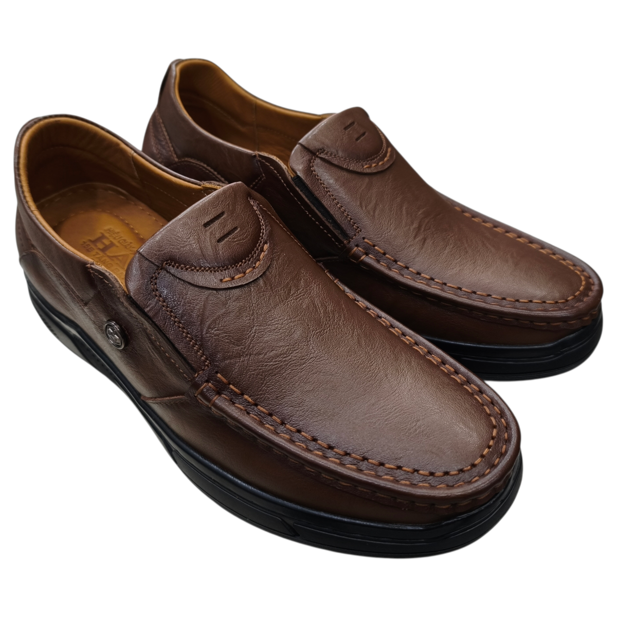 Giày mọi nam tăng chiều cao xỏ chân Hải Nancy da bò cao cấp HH514N