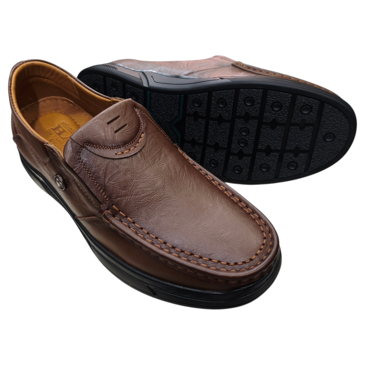 Giày mọi nam tăng chiều cao xỏ chân Hải Nancy da bò cao cấp HH514N