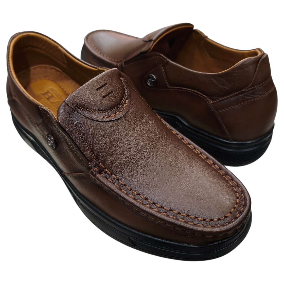 Giày mọi nam tăng chiều cao xỏ chân Hải Nancy da bò cao cấp HH514N