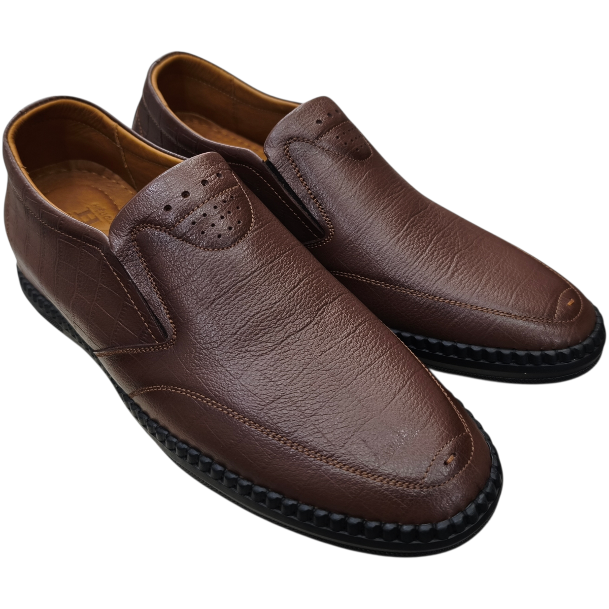 Giày mọi nam tăng chiều cao xỏ chân Hải Nancy da bò cao cấp HH500N