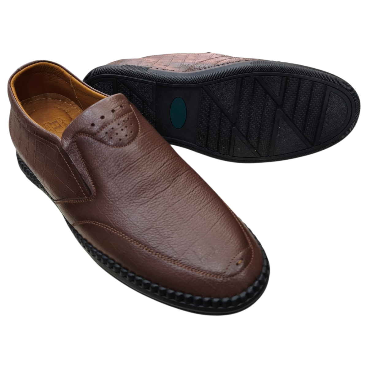 Giày mọi nam tăng chiều cao xỏ chân Hải Nancy da bò cao cấp HH500N