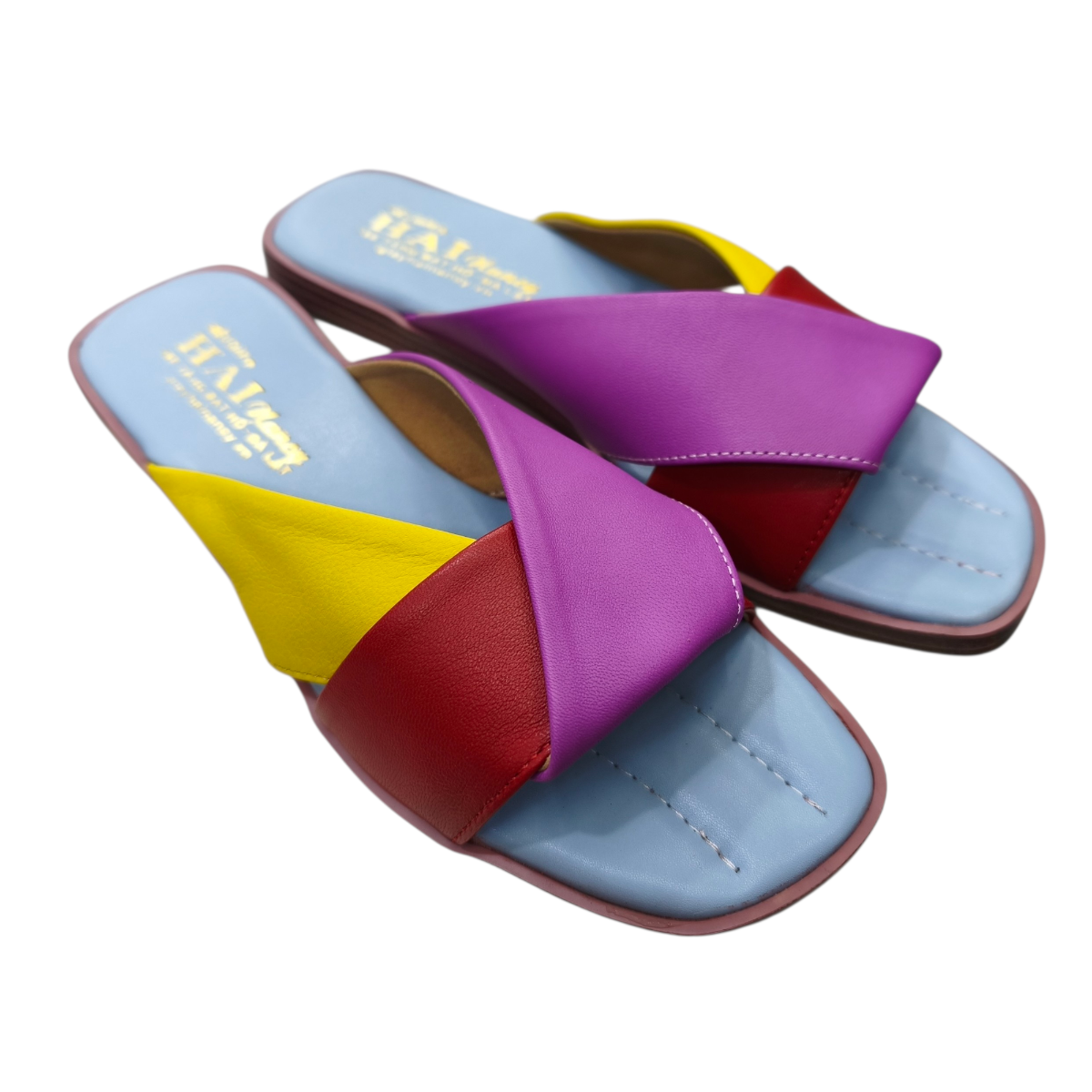 Dép nữ bản nơ Hải Nancy da cừu mix màu DH613X