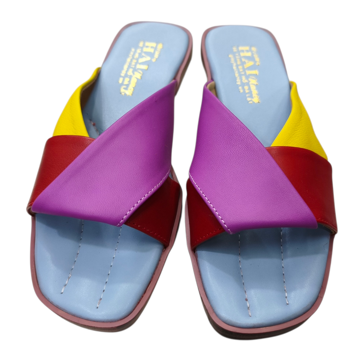 Dép nữ bản nơ Hải Nancy da cừu mix màu DH613X