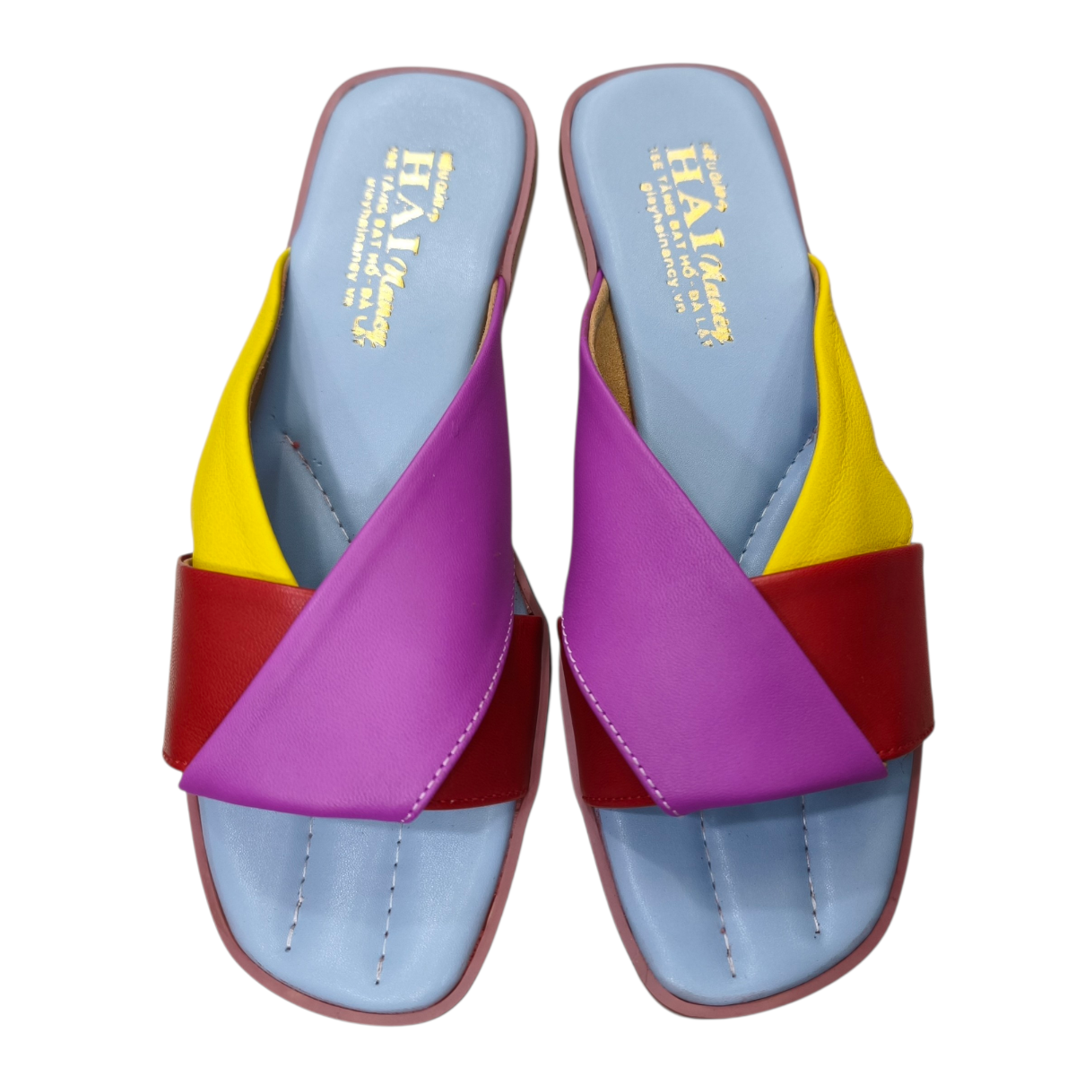 Dép nữ bản nơ Hải Nancy da cừu mix màu DH613X