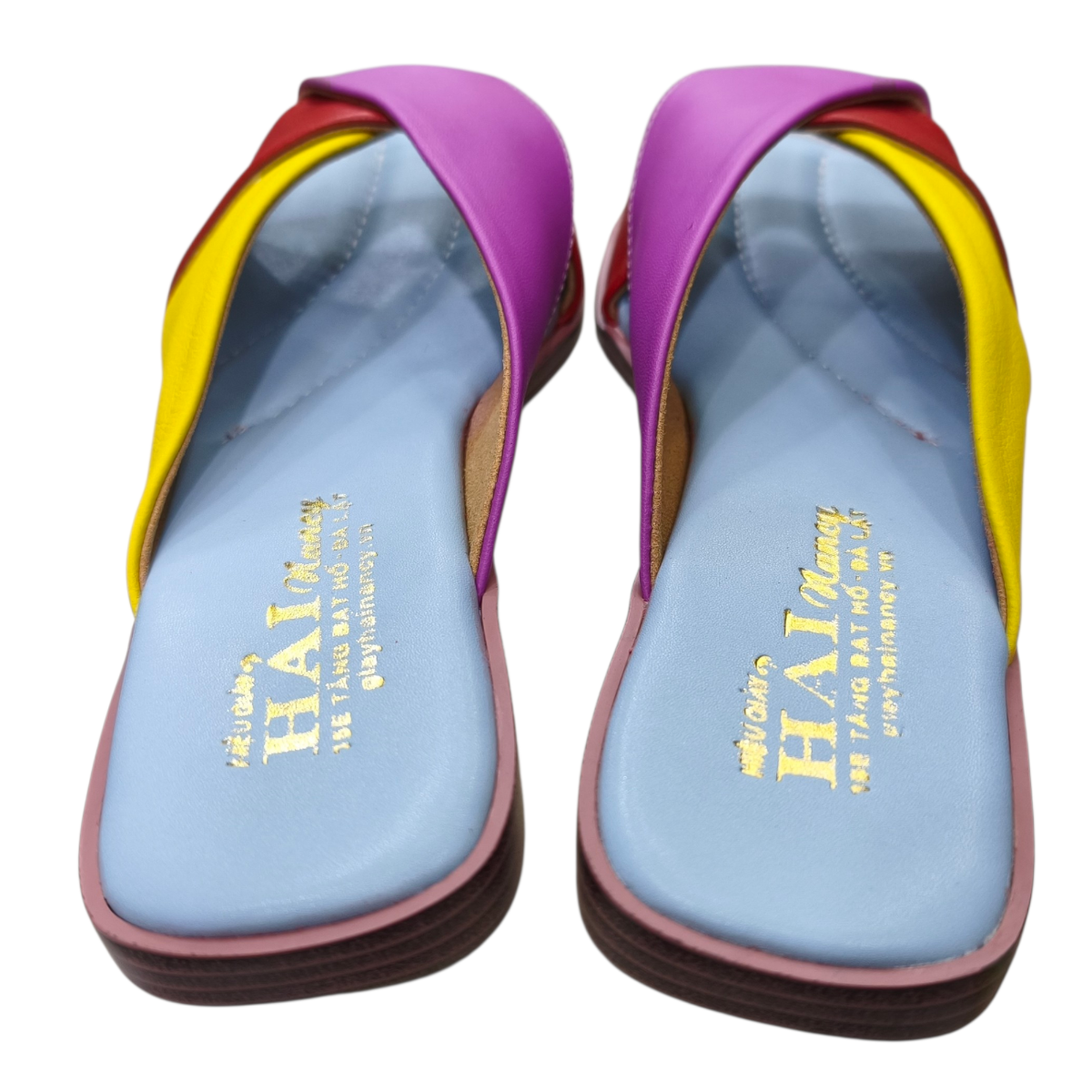 Dép nữ bản nơ Hải Nancy da cừu mix màu DH613X