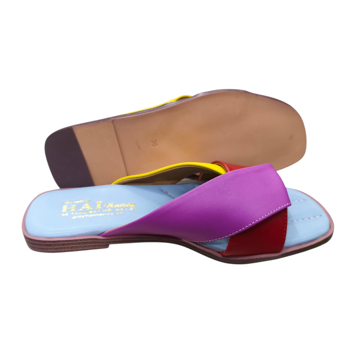 Dép nữ bản nơ Hải Nancy da cừu mix màu DH613X