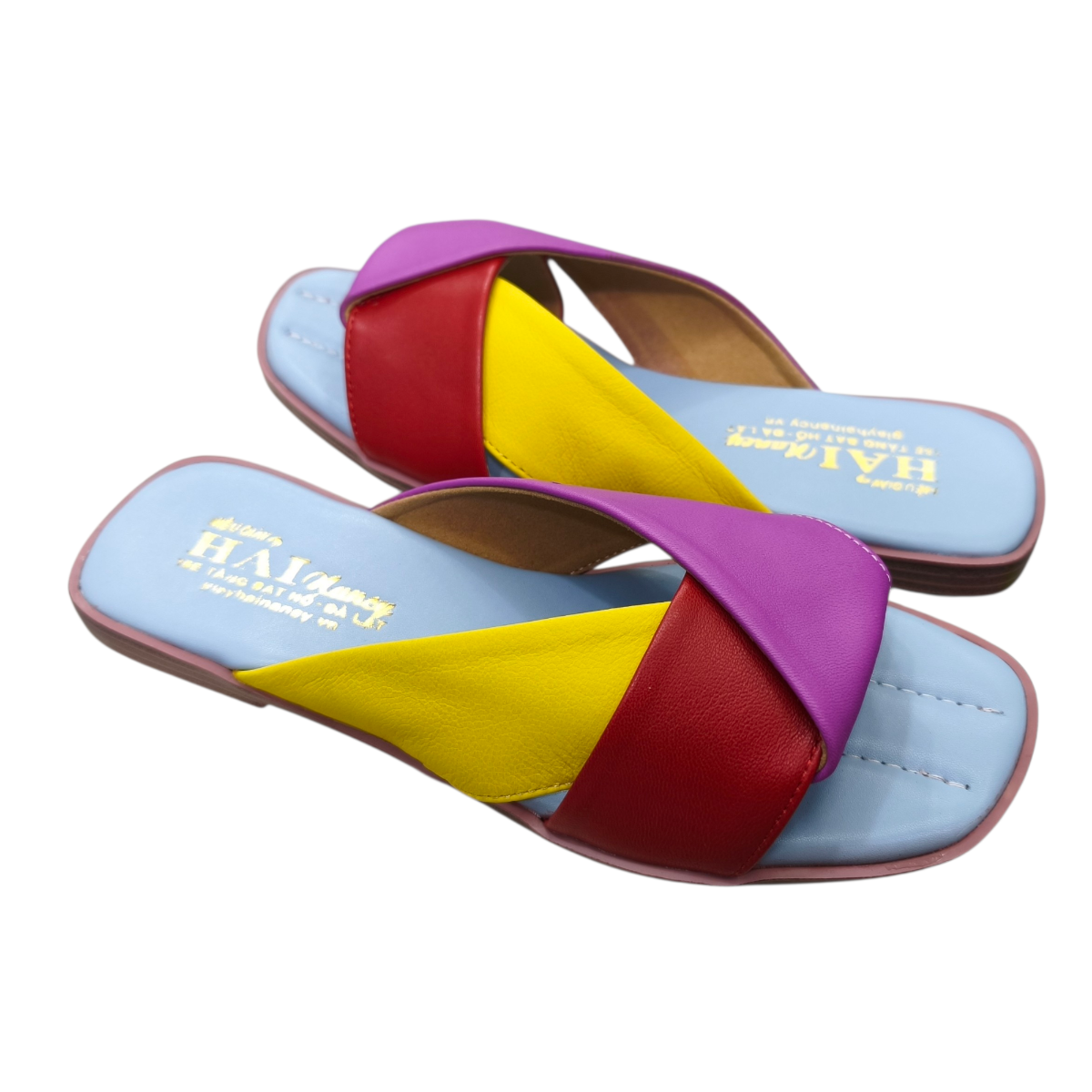 Dép nữ bản nơ Hải Nancy da cừu mix màu DH613X