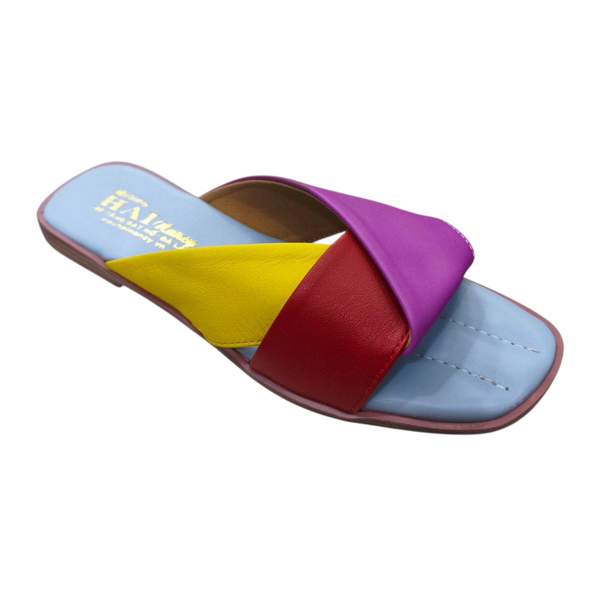 Dép nữ bản nơ Hải Nancy da cừu mix màu DH613X