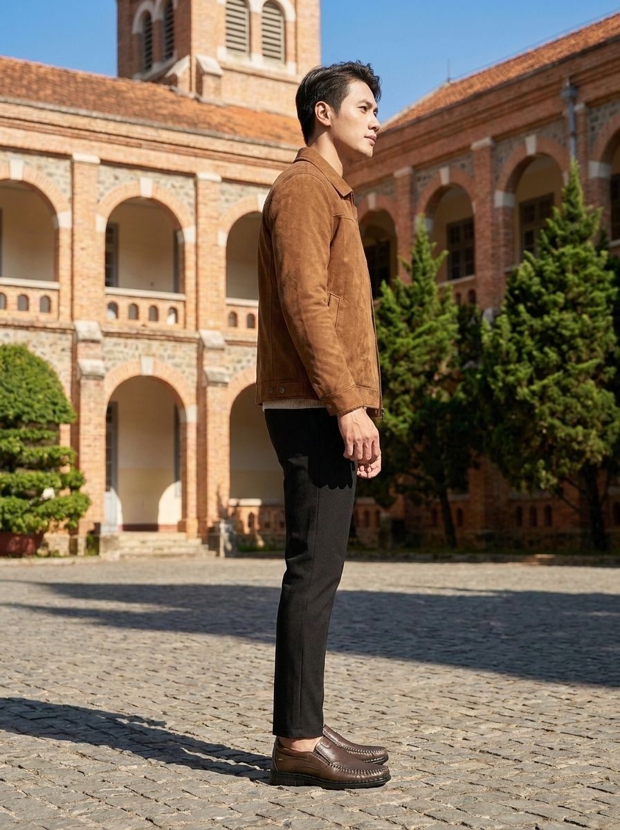Giày mọi nam tăng chiều cao xỏ chân Hải Nancy da bò cao cấp HV0820R