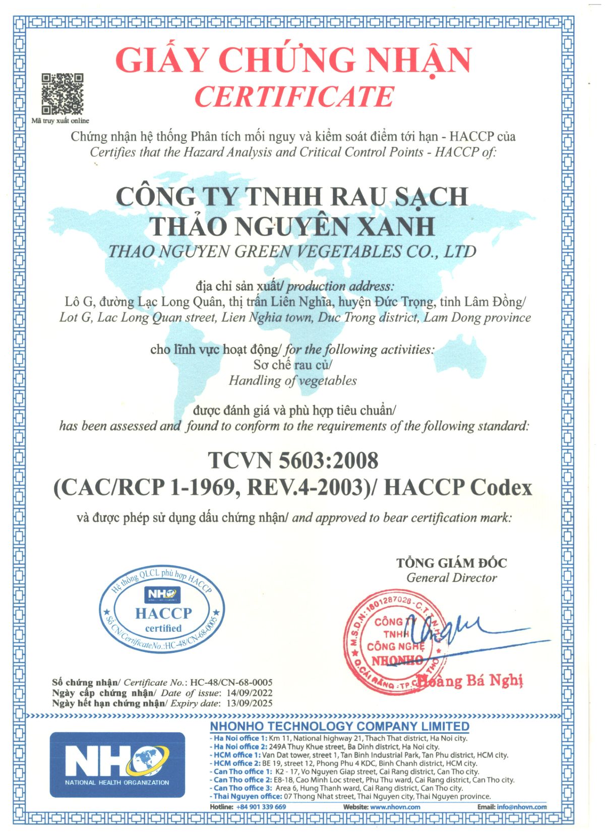 Chứng nhận tiêu chuẩn sơ chế
